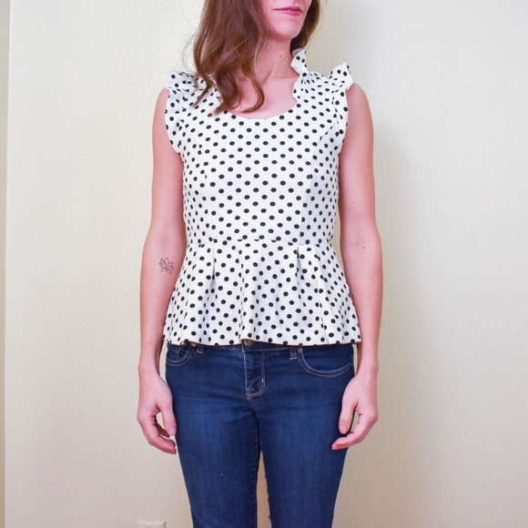 SALE Anthropologie Postmark Polka Dot Peplum Top - Picture 1 of 9
